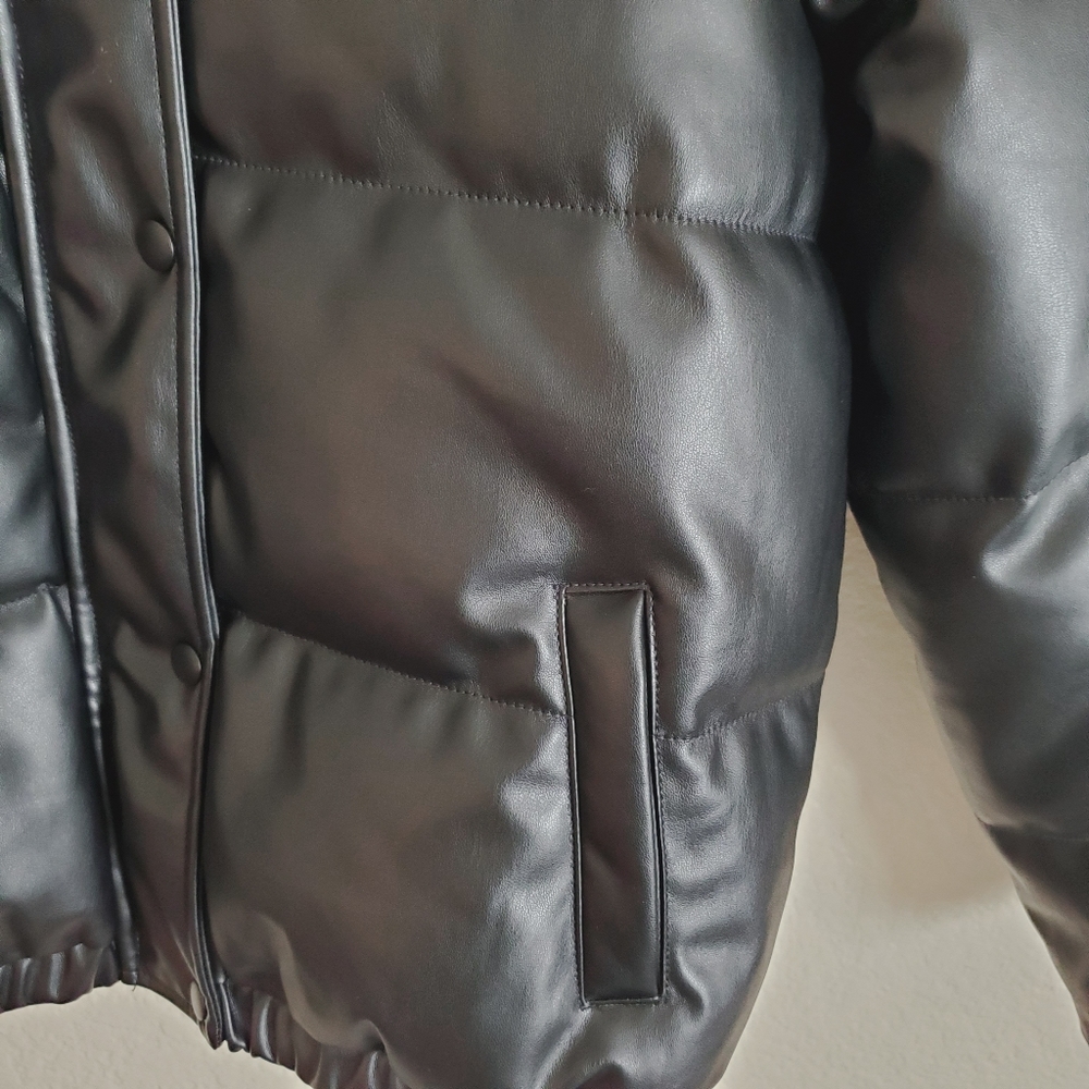 Final sale! Faux Vegan Leather Puffer Jacket - Picture 11 of 11